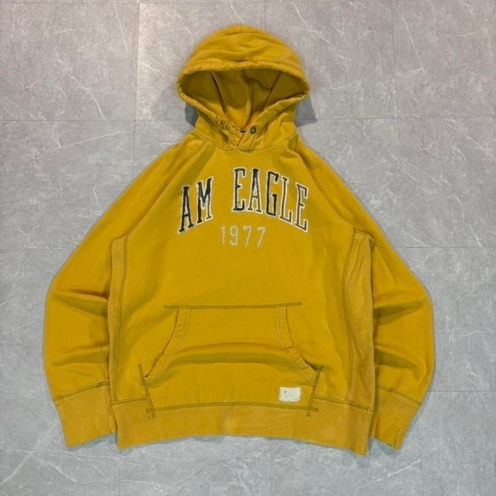 American Eagle yellow reverse‎ weave hoodie Size L #americana